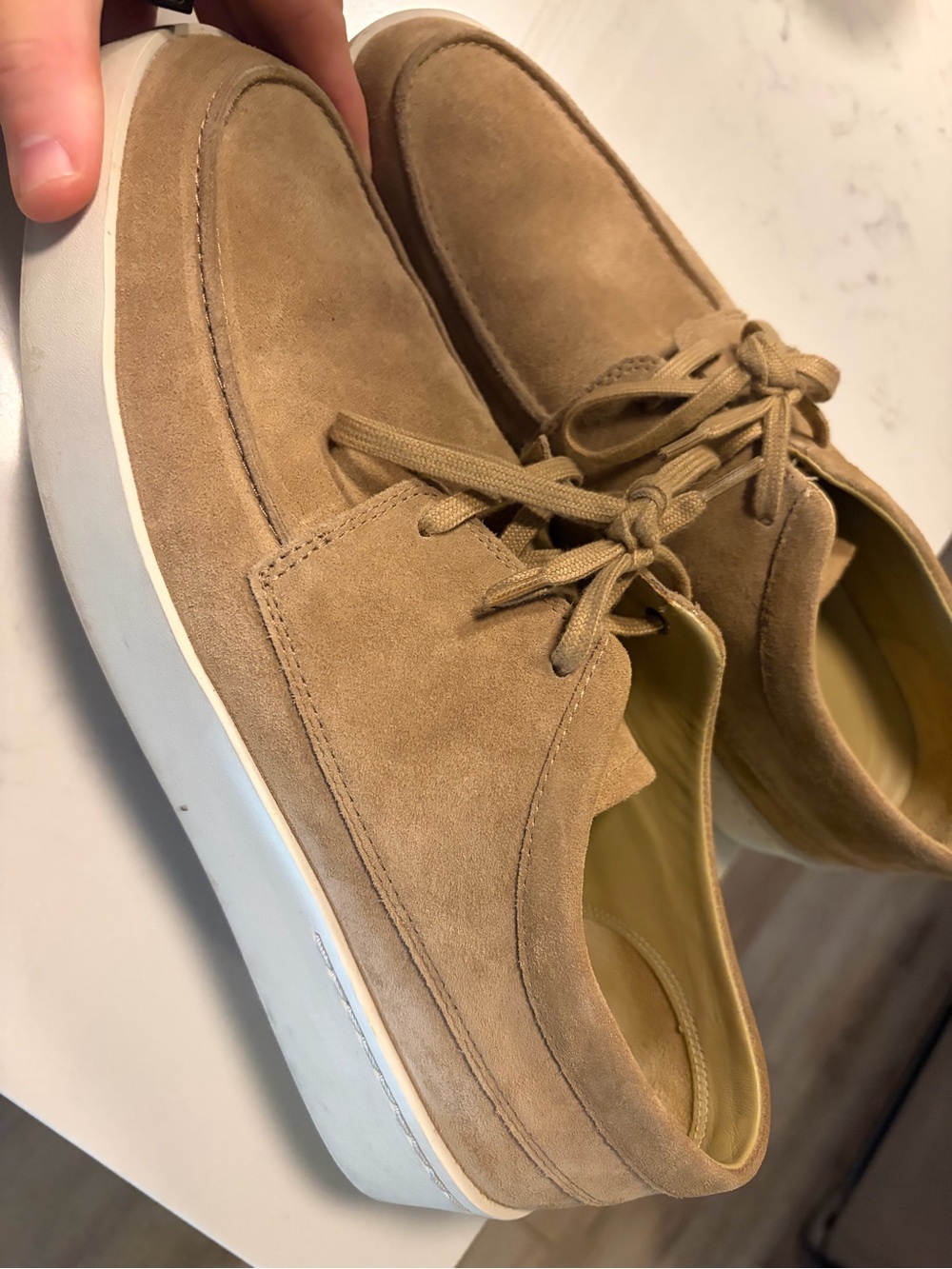 Vince Men's Tan Suede Chukka Boots with White Sole